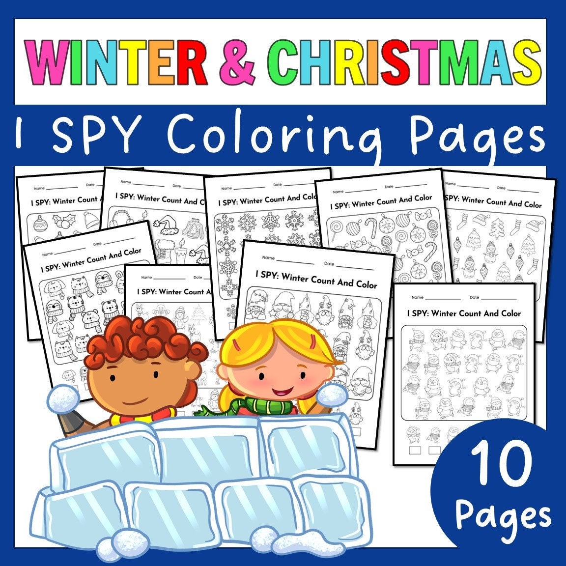 Winter I SPY Coloring Pages | Christmas I Spy Coloring Games | December Activity for Kindergarten and Preschool | I Spy Coloring Sheets