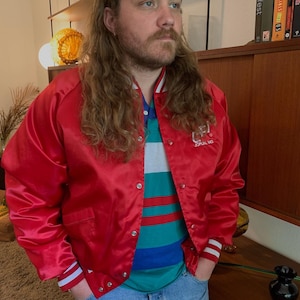 vintage red satin baseball jacket