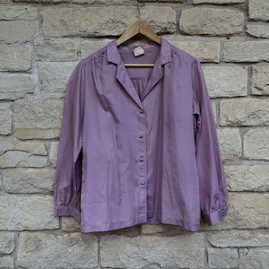 70s pink + brown polka dot blouse