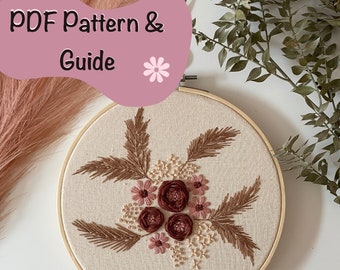 Blushing Bouquet embroidery pattern, PDF pattern, instant download, floral embroidery, Embroidery project, craft ideas, Wall decor art