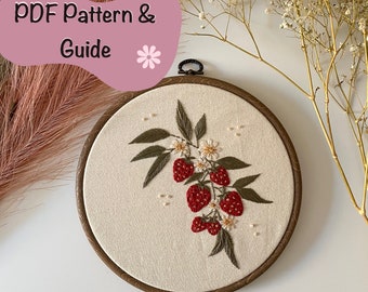 Strawberry Embroidery Pattern: Floral Botanical Design (PDF Download)
