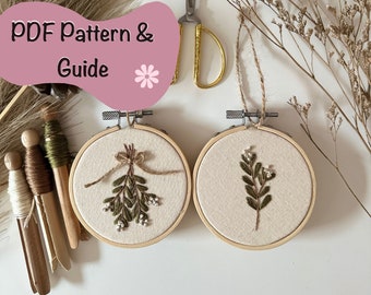 Touch of Mistletoe embroidery hoops, Instant download pattern, embroidery pdf, Christmas decorations, Mistletoe design, Christmas embroidery