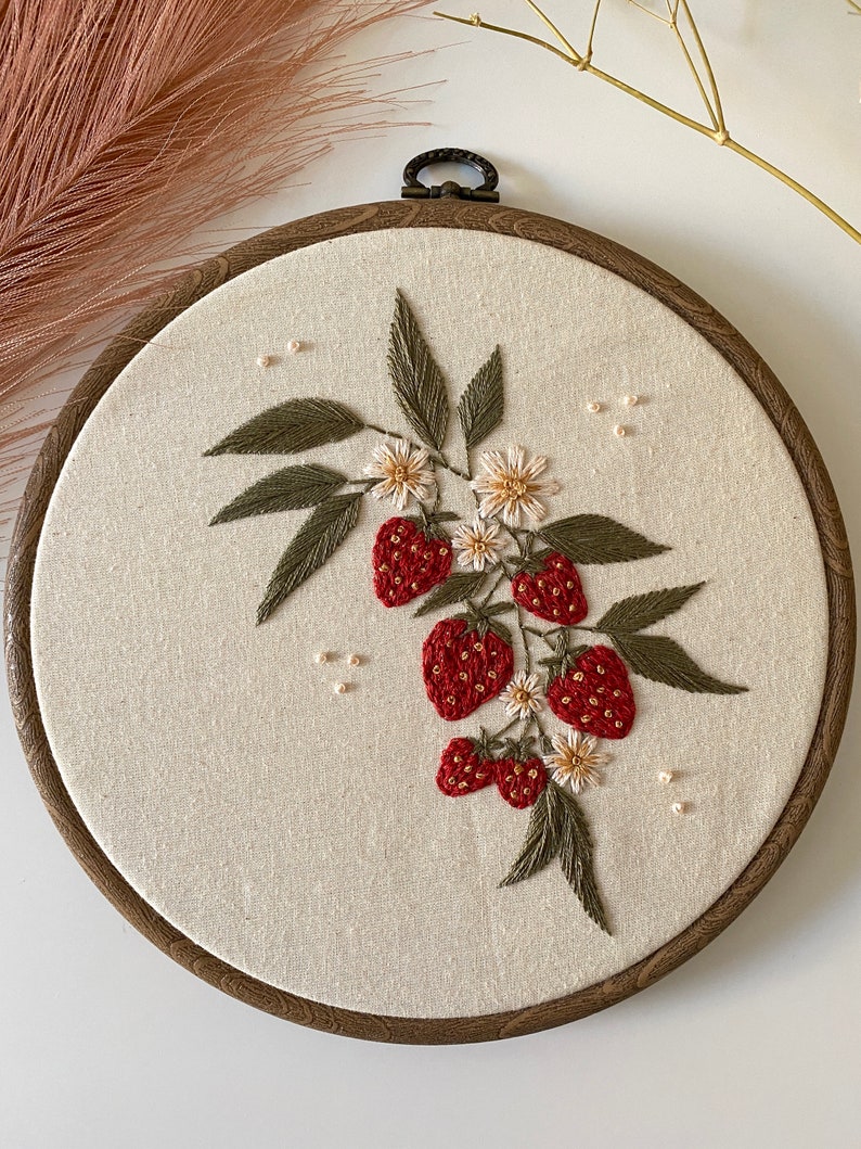 Strawberry Dream PDF, PDF instant download, Digital file, PDF embroidery pattern, Floral embroidery, Botanical embroidery, wall decor image 2