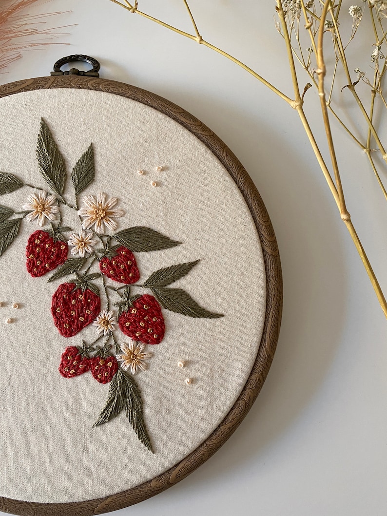 Strawberry Dream PDF, PDF instant download, Digital file, PDF embroidery pattern, Floral embroidery, Botanical embroidery, wall decor image 4