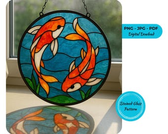 Koi Fish Stained Glass Pattern: Zen Pond Suncatcher (PNG Download)