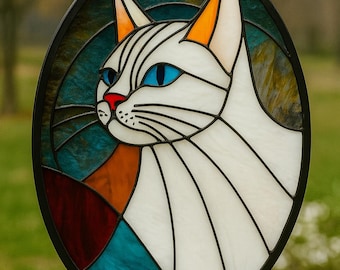 Cat Stained Glass Pattern: DIY Window Decor (PDF & JPG Files)