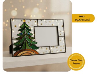 Christmas Stained Glass Photo Frame Pattern, Mirror Pattern (Digital Download, JPG Files)