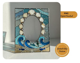 Stained Glass Photo Frame Pattern, Mirror Pattern (Digital Download, JPG Files)