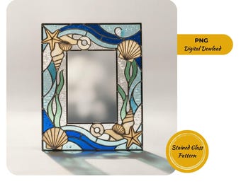 Stained Glass Photo Frame Pattern, Mirror Pattern (Digital Download, JPG Files)