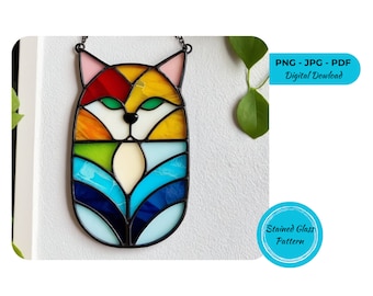 Cat Stained Glass Pattern, Window Hanging Decor (Digital Download)