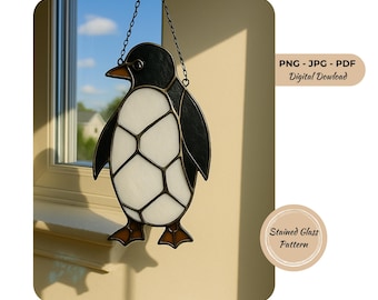 Penguin Stained Glass Pattern: Winter Suncatcher DIY (PDF & PNG Download