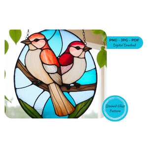 Patroon van glas-in-lood vogels, patronen van gebrandschilderd glas, Digitale download, Afdrukbaar, Digitaal papier, Decor, Raam hangen, Dierenzonvanger, Digitale download