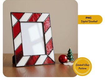 Christmas Stained Glass Photo Frame Pattern, Mirror Pattern (Digital Download, JPG Files)