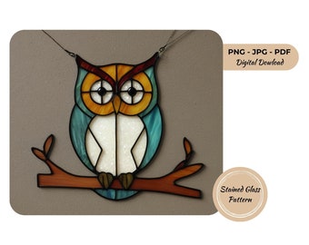 Owl Stained Glass Pattern: Modern DIY Suncatcher Template (PDF/JPG Download