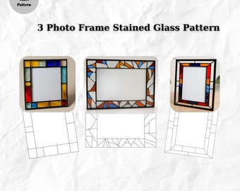 3 Photo Frame Stained Glass Pattern, Stained Glass Patterns, Digital Download, Printable, Digital Paper, Decor, Window Hanging,Picture Frame