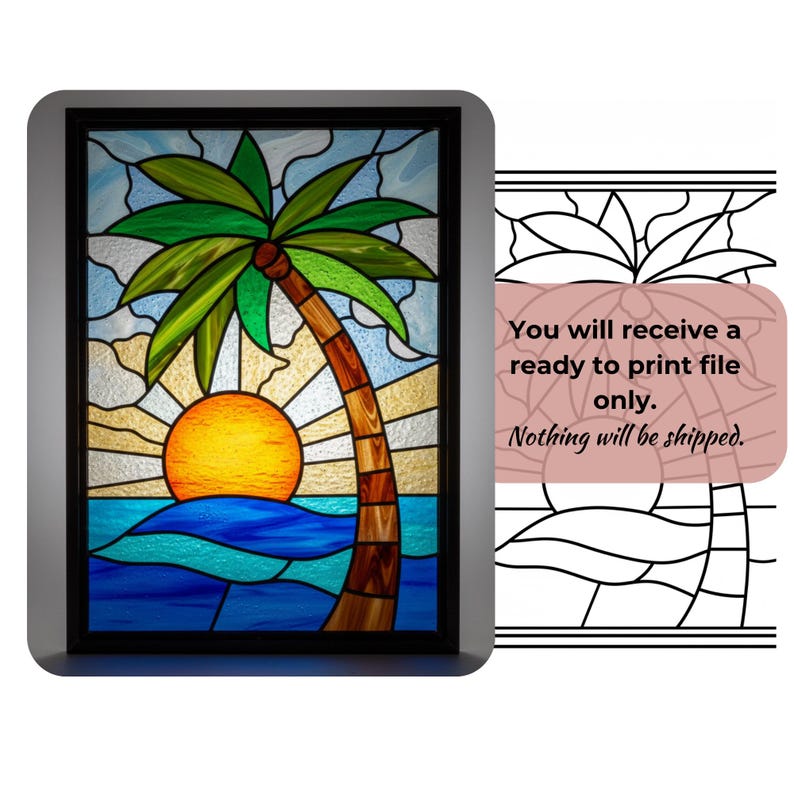 Tropical Stained Glass Palm Tree Pattern | Beach Sunset (digital ...