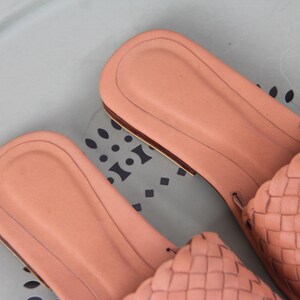 Close-up wovenleather sandal