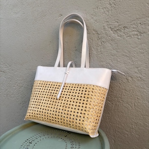 Handgefertigte Alltagstasche Leder Sommertasche Rattan Damen Bürotasche