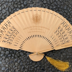 Personalized Sandalwood Hand Fan, Engraved Bali Fan With Tassel, Wedding Gifts