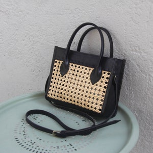 Kleine Umhängetasche Leder Rattan Slingbag Damen Top Henkeltasche