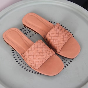 Handwoven brown slide sandal