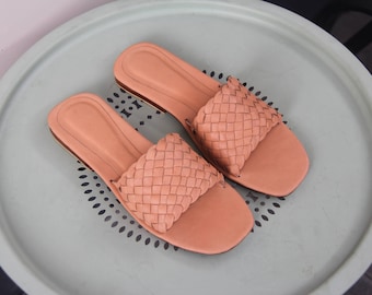 Sandalias tejidas de cuero para uso diario, sandalias de verano para mujer
