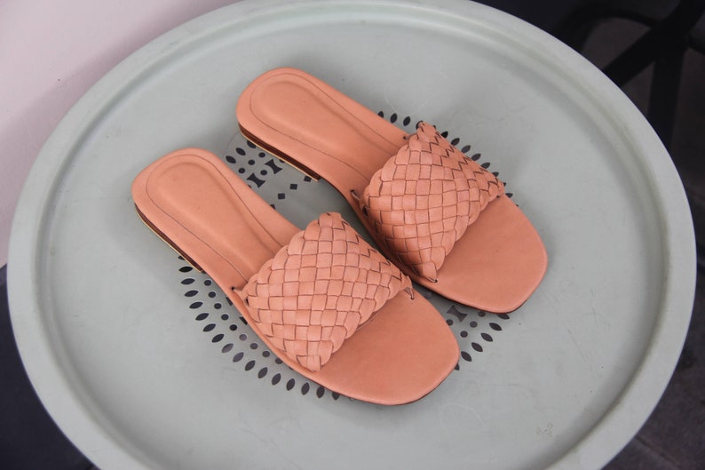 Handwoven brown slide sandal