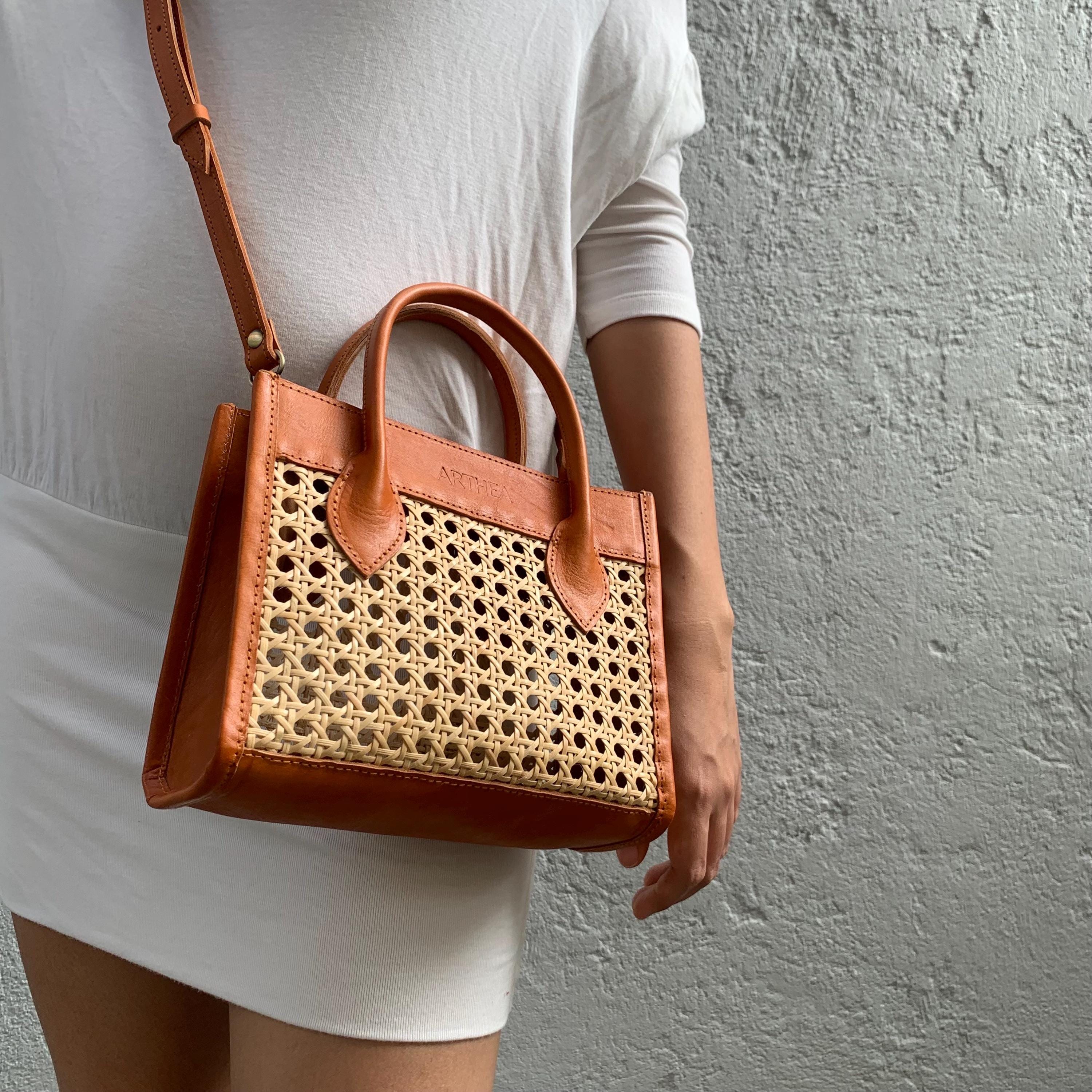 Tan Woven Leather Tote Bag - Etsy