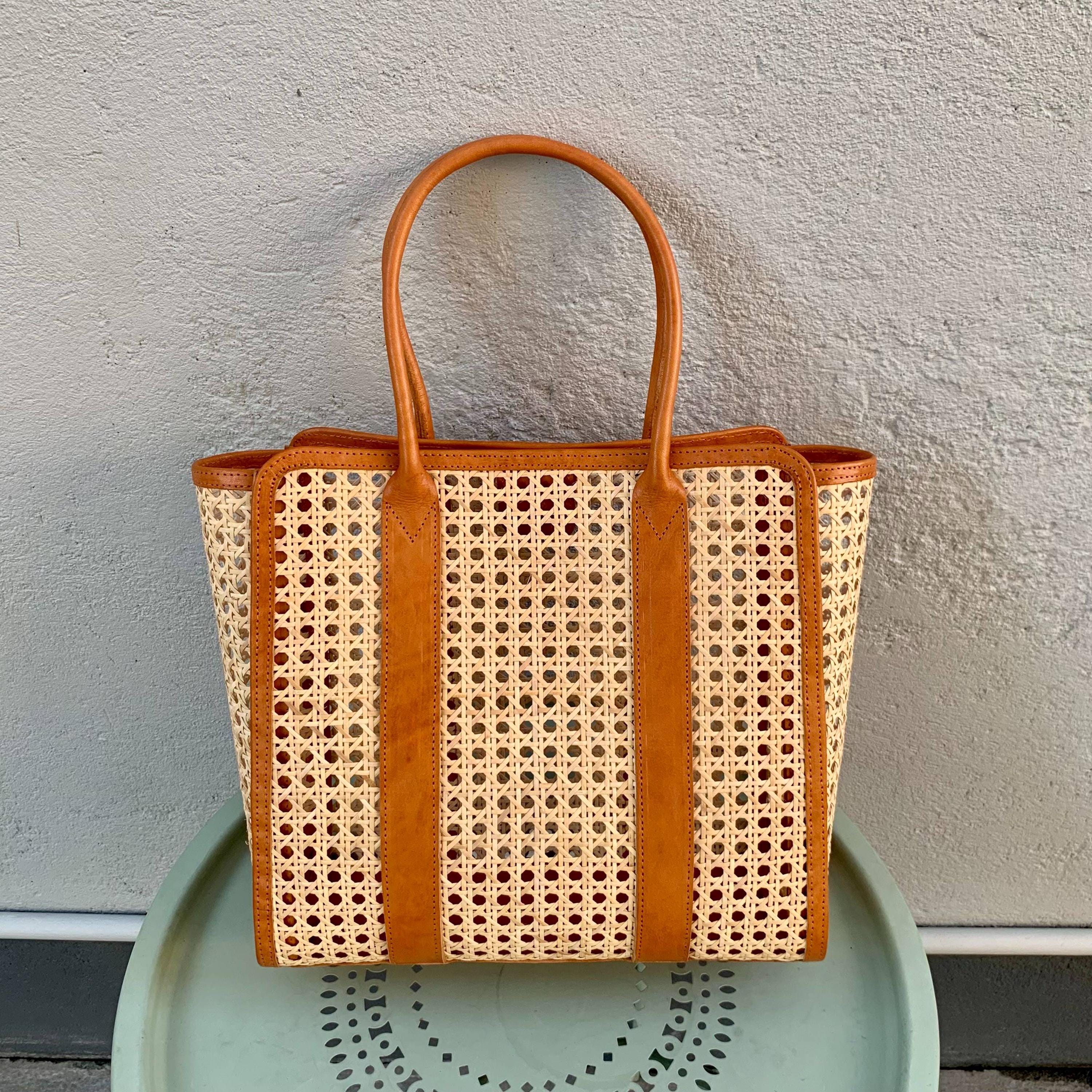 Handmade Tote Bag Rattan Cane Leather Summer Bag for Holiday Etsy