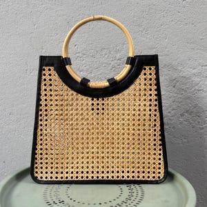 Fancy Womens Bag for Vacation Summer Bag Natural Look Bamboo Handles Bag Gift for Her