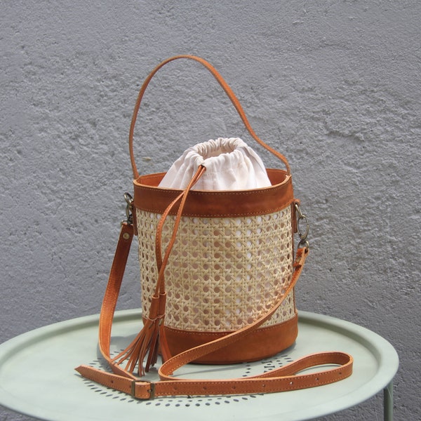 Rattan and Leather Picnic Bag, Gifts for Her