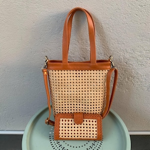 Bundle Handmade Tote Bag and Wallet Cane Rattan & Leather Outfits