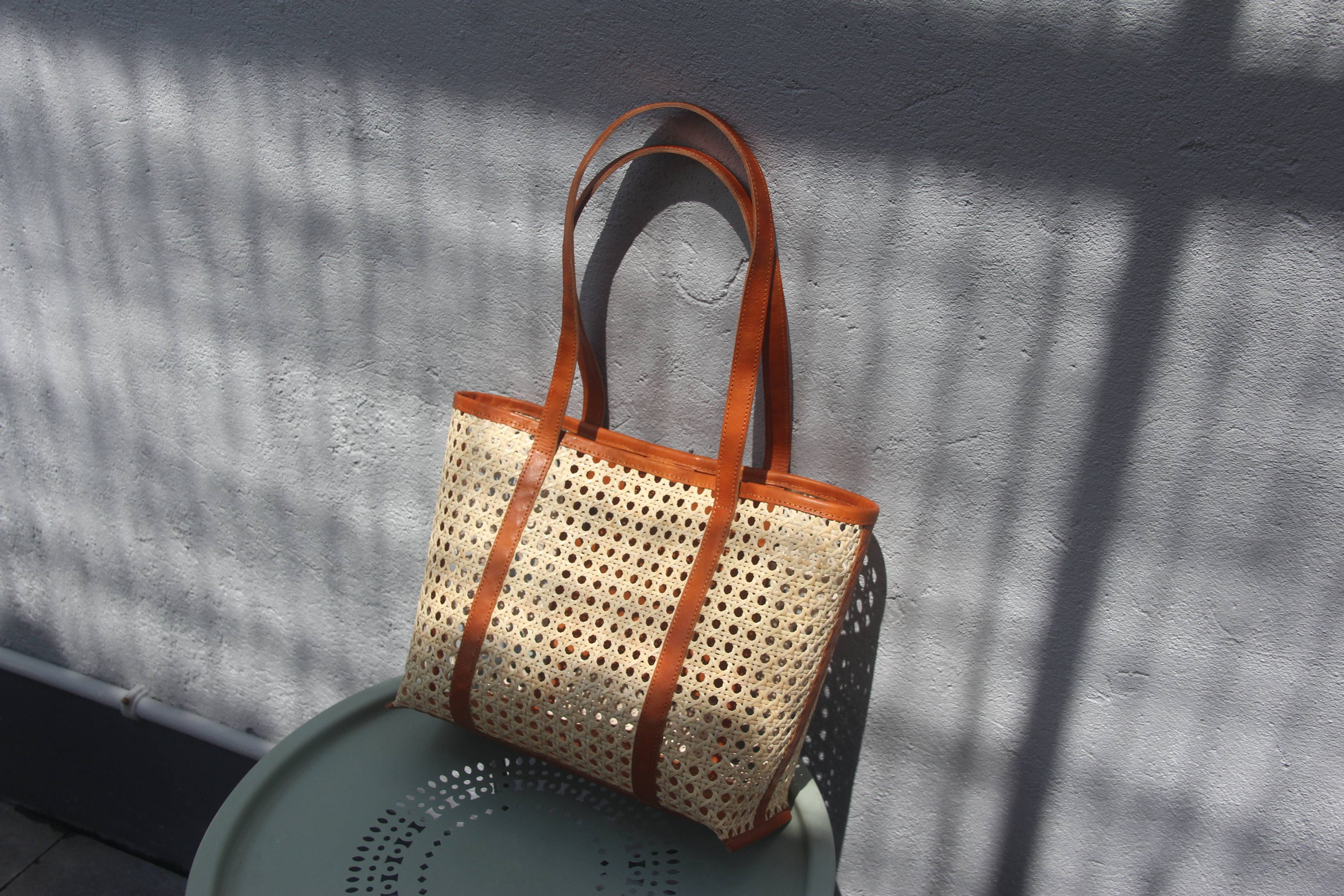 Wicker Straw Handbag for Women Rattan Tote Beach Bag with Leather Strap Leather-Trimmed Straw Tote Bag - Handwoven Mark | Marrakeche main image 2