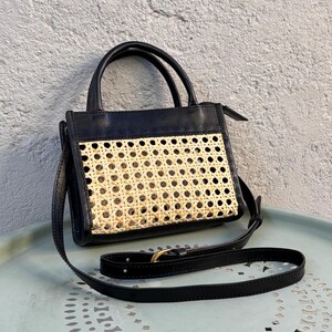 Mini sac à bandoulière en rotin pour femme, sac d'été en cuir