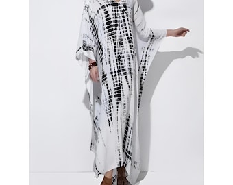 Caftán largo, vestido teñido a mano, vestido balinés