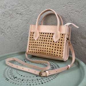 Kleine Umhängetasche Leder Rattan Slingbag Damen Top Henkeltasche