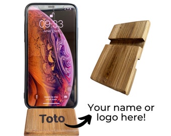 Bamboo Holder Cell Phone or Tablet Stand Personalised Gifts