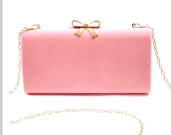 Classic Rectangle Grab Clutch Shoulder Cross Body Bag Vegan Velvet Material