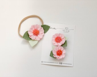 Pink daisy hair clip headband, pigtail hair clips, pigtail clip set, toddler girl hair clip, baby headband, flower clip, little girl gift