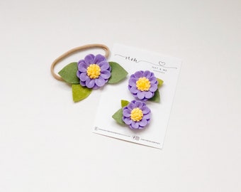Purple daisy hair clip, daisy headband, daisy hair clip, daisy hair bow, pigtail hair clip, girl hair clip, baby headband, little girl gift