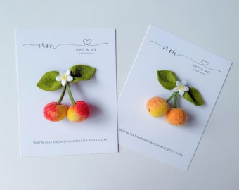 Cherry Hair Clip, fruit hair clip, fruit theme party, hair accessories for girls, toddler hair clip, hand-dyed felt cherry, gift for girls