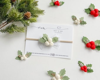 Christmas hair bow, Holly hair bow, Mistletoe hair bow, Mistletoe hair clip, Christmas headband for baby toddler, Christmas hair accessory
