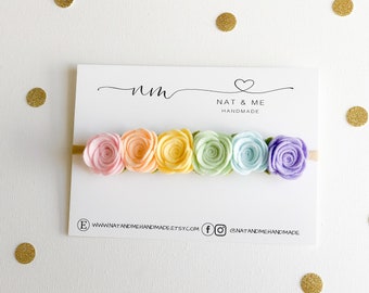 Rainbow Headband for Newborn Baby, Toddler Girl Headband, Flower Headband, Rainbow, Baby Shower Headband, Pastel Rainbow, Little Girl Gift
