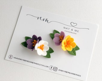 Crocus hair clip, spring hair clip, toddler girl hair clip, girl hair barrette, purple flower clip, spring photo shoot, little girl gift