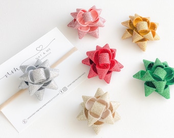 Gift bow hair clip/headband, present bow hair clip, birthday party bow, Holiday bow, baby hair bow, little girl gift, photo prop
