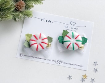 Peppermint hair clip, peppermint hair bow, Christmas hair clip, Christmas hair accessory, Christmas headband, holiday hair bow accessories