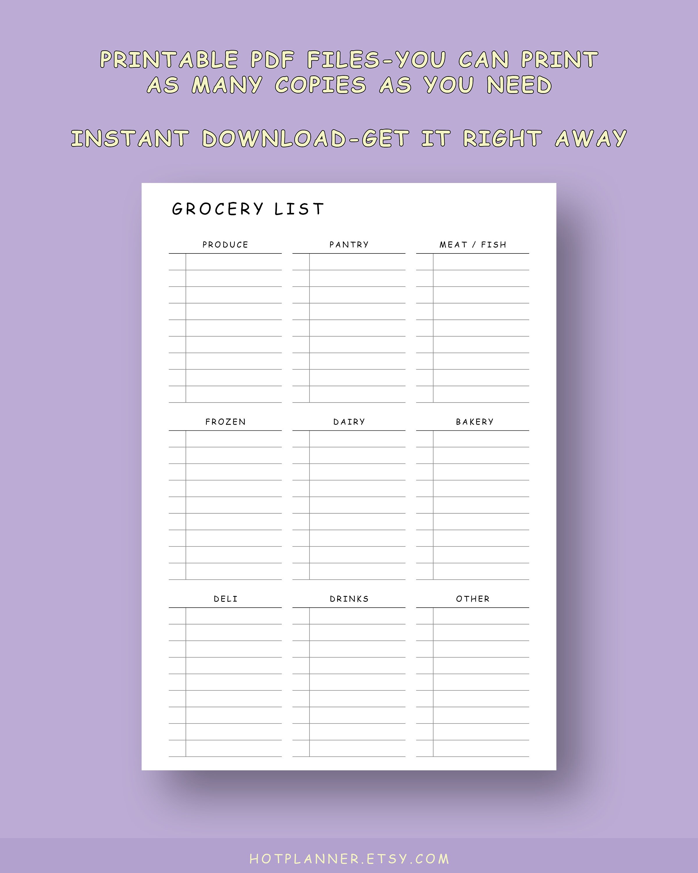 family grocery list printable pdf minimalist shopping list etsy