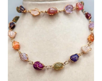 Tumbled Quartz, Multi Color Necklace Wire Wrapped - 20"
