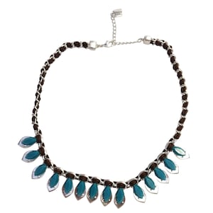 Collar ajustable vintage CHAPS de cordón azul turquesa y negro