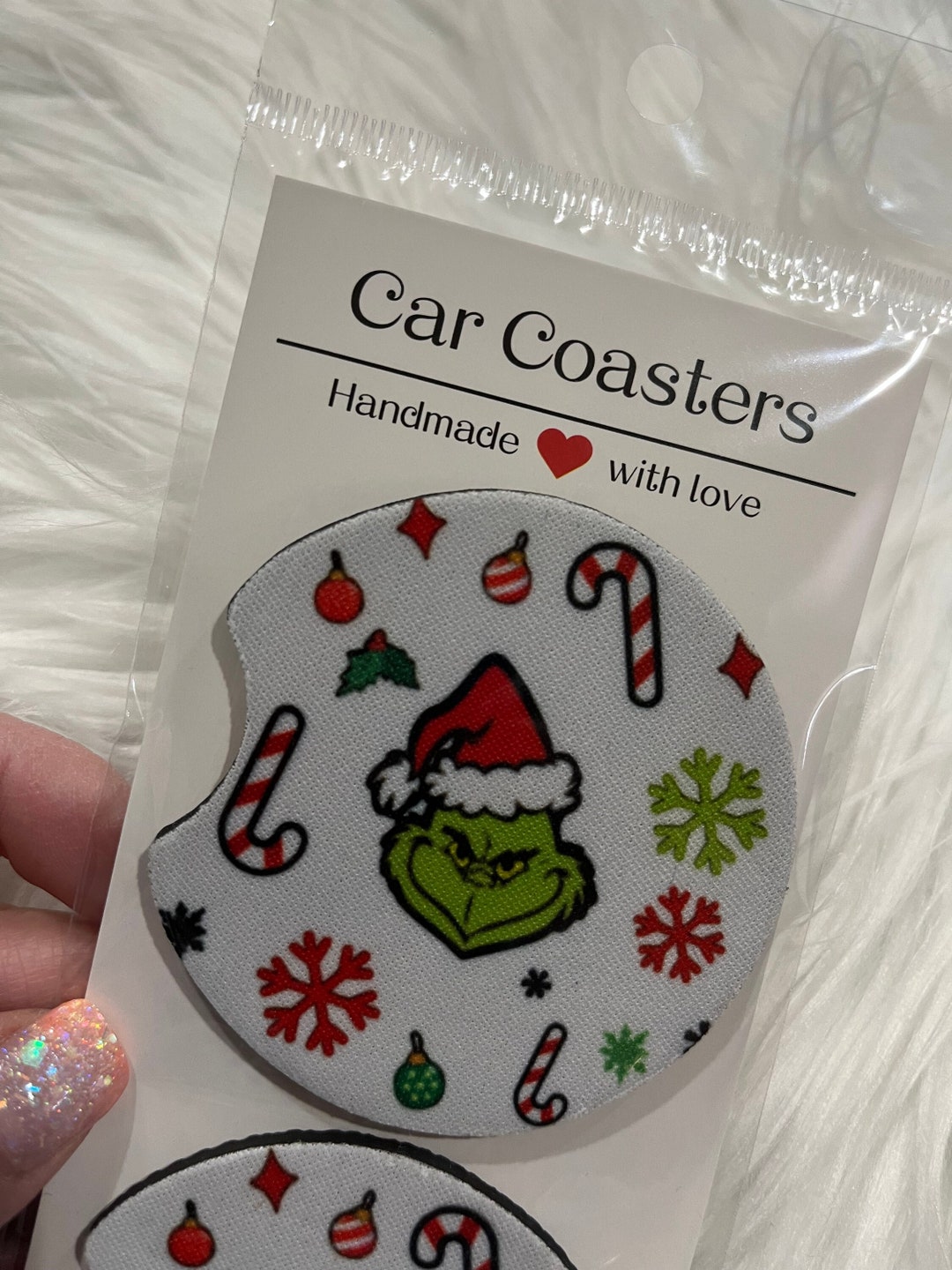 Mean One Car Coaster Set of 2 Grinchmas Green Car Accessories Christmas